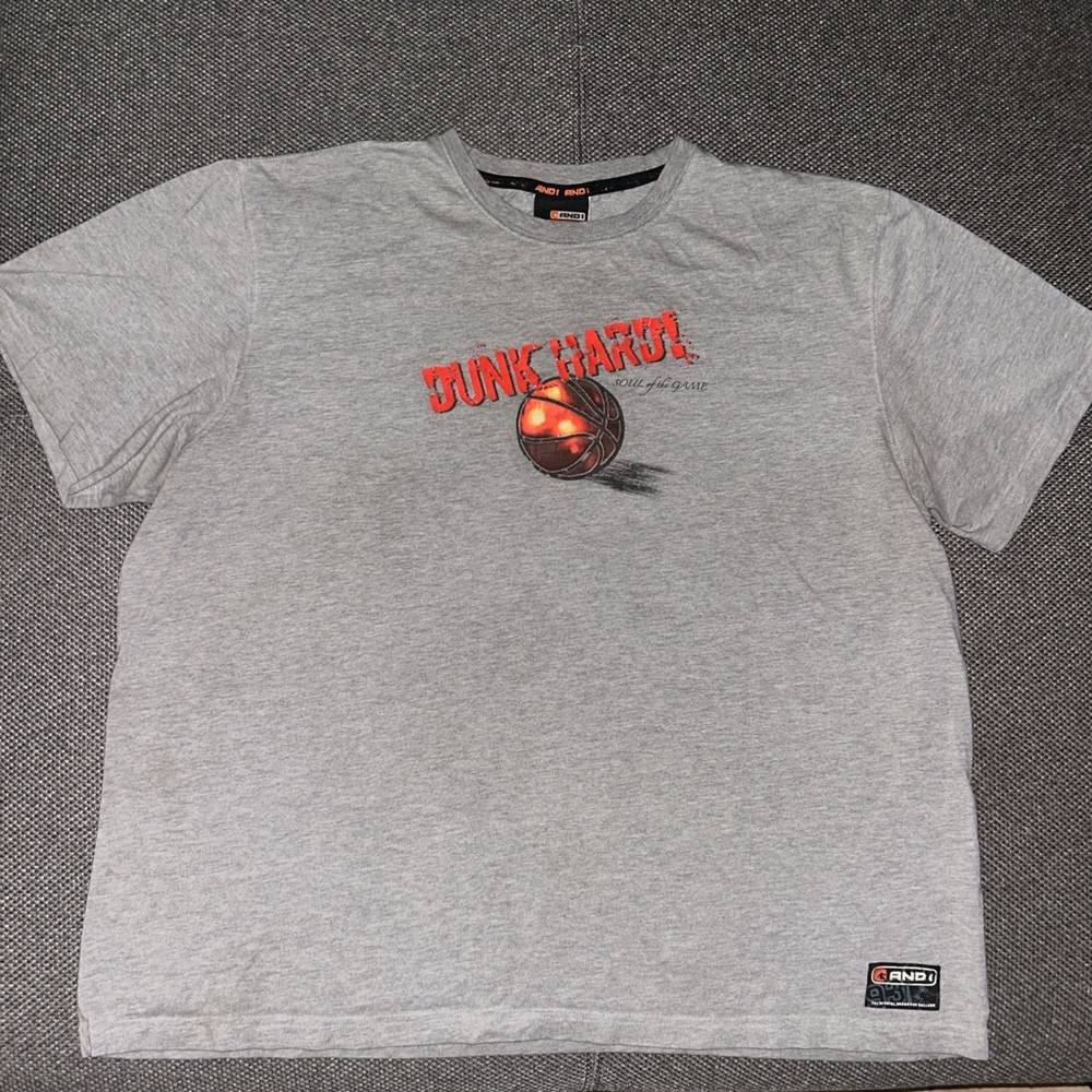 Vintage Y2K AND1 Gray Graphic T-Shirt with Basketball Design 2XL - Picture 3 of 4